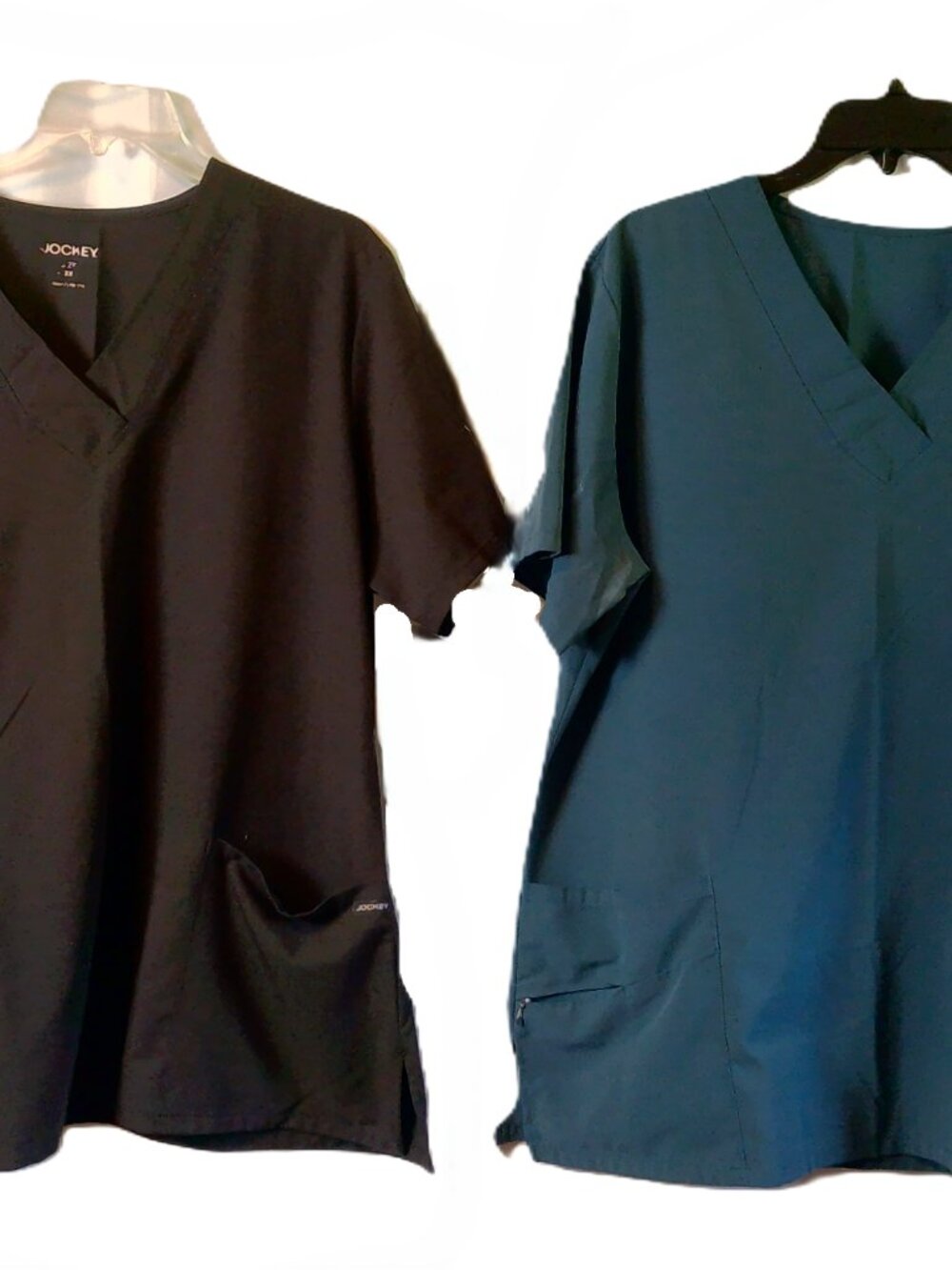 Lot of 2 Jockey V-Neck Scrub Tops - Black & Teal Blue Size 2XL